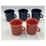 5 Fiestaware mugs in the classic ring-handled