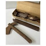 Toy kitchen utensils and toy wood tomahawk