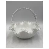 Fenton white milk glass Spanish Lace basket with