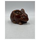 Marked hand painted brown glaze rabbit planter /