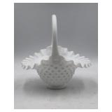 Fenton white milk glass hobnail basket