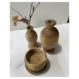 Hand turned wood vases and bowl