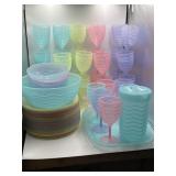 pastel-colored vintage plastic party plates,