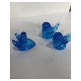 hand-blown blue glass bird figurines