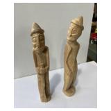 2 naive folk art rustic style wood carvings