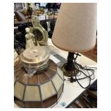 slag glass hanging lamp and desk lamp with anchor