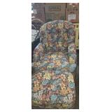 Floral pattern chair with matching ottoman