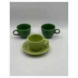 Fiesta teacups and saucer, one is ring