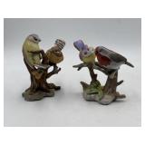 2 vintage porcelain perched bird figurines,