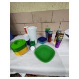 Lot of vintage and modern plates, bowls, glasses,