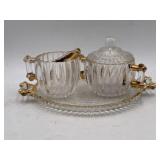 Jeanette clear ribbed glass gold trim creamer,