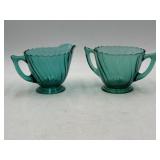 Jeanette ultramarine swirl glass sugar & creamer