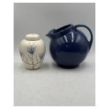 signed 1973 vase and stoneware pitcher, spout has