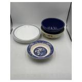 2 Willow Ware bowls, 9 Corelle plates in 3 diff