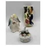 Ceramic bird planters and Royal Crown trinket