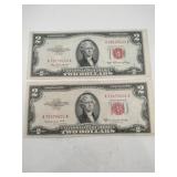 2 1953 Red seal Red numbers $2 bill