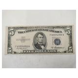 1953 off center Silver certificate $5