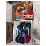 Two Flats of kitchen utensils, holding container