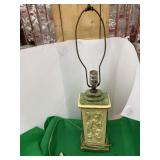 Ceramic table, top lamp with bird, avocado green