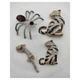 Large animal rhinestone brooches (spider missing