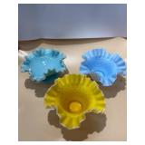 Fenton Ruffled Edge Dishes Yellow and Blue