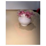 Fenton Ruffled Edge Pink Overlay White Vase 5ï¿½x