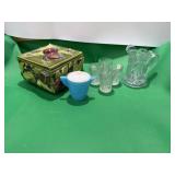 Childs "Oval Star" glass crystal pitcher & 4