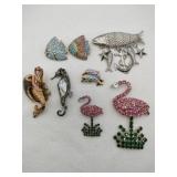Water animal rhinestone brooches