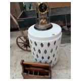White ceramic lattice table 18"Hx12"W 0p , wood