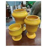 3 yellow ceramic vases, 11"-8"-6" beautiful