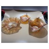 Dugan Marigold Carnival Glass Bowls 1 Leaf Rays