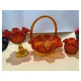 Fenton Orange Hobnail Basket Small Dish and