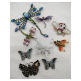 Dragonflies, butterflies brooches