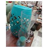 Turquoise metal table 18" silver ball decor &