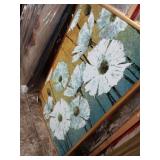 Teal floral wall art 48"Lx30"H with gold colored