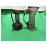 Amethyst crackle glass pitcher 5 1/2ï¿½ and Bud