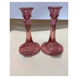 Red/Pink Glass Candlesticks 7ï¿½