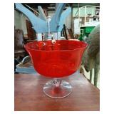 Beautiful red glass pedestal bowl 9"Hx11"W