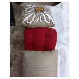 2 decorative pillows in beige & 1 seat cushion
