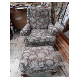 Wingback chair with ottoman. Wood rounded feet.