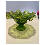 Viking Glass Co footed green art glass compote