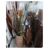 2 wicker floor vases 29" tall & 20" with dried