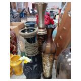 3 floor Vases, 2 metal 27" & 34" tall & 1 black