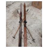 Wooden Snow Skies with poles marked Record