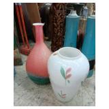2 large vases 16" & 13" pink & turquoise