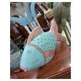 Wooden teal & pink Fish 21"Lx13"Hx4"D
