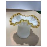 Fenton Ruffled Edge Milk with Amber Crest Edge
