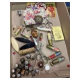 Vintage sewing items, including thimbles ,