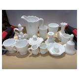 White Glass Pieces Vase, Pit her Cream and Sugar