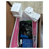 Walkie talkies, ear buds, lightning USB Cable &